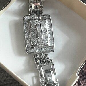 Silver Modern CZ Link Band bracelet NWOT